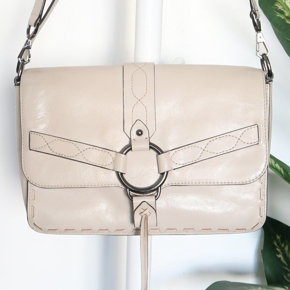 Rebecca Minkoff Beige Leather Boho Purse Shoulder Bag Crossbody Medium Size - Picture 2 of 12